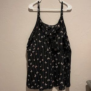 PRICE DROP! Torrid ruffle front cami black pinstripe with butterflies size 3